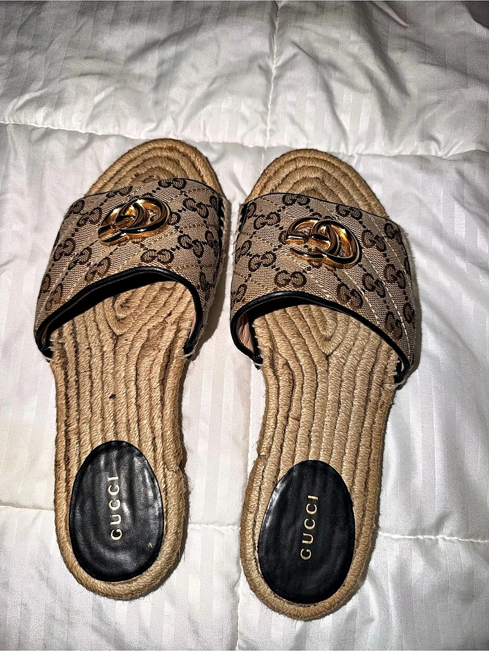 Gucci Pilar Original GG Canvas Espadrille Slide Sandal Espadrille Slide Sandals